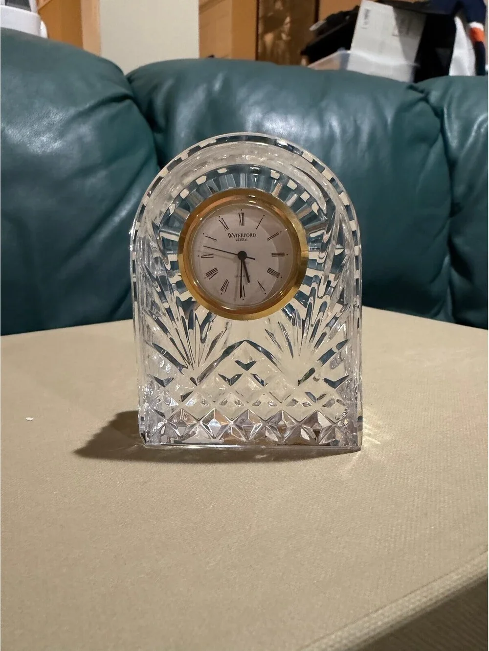 Vintage Waterford Crystal Desk Clock Quartz Mantel Clock Arch Paperweight